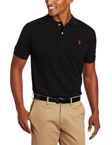 U.S. Polo Assn. Men's Classic Polo Shirt, Two-Button Closure Pique Polo Shirt, Summer Fashion Golf Shirt, Old Black, Medium