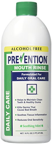 Prevention Daily Care Alcohol-Free Mouthwash, Hydrogen Peroxide Teeth Whitening with Soothing Fresh Mint for Bad Breath Treatment, Fluoride-Free Gum Care Oral Mouth Rinse 16 oz 1 Pack
