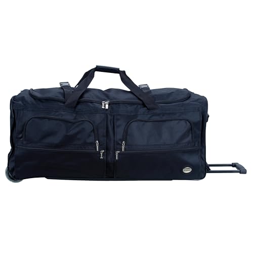 Rockland Rolling Duffel Bag, Black, 36"21 Inch Vintage Leather Duffel Travel Gym Sports Overnight Weekend Duffle B