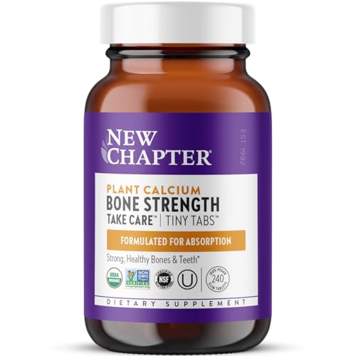 New Chapter Calcium Supplement - Bone Strength Tiny Tabs Organic Calcium with Magnesium, Vitamin D3+K2, 70+ Trace Minerals for Bone Health, Gluten Free, Easy to Swallow - 240 ct
