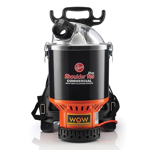 Hoover Commercial Shoulder Vac Pro Backpack Bagged Vacuum Cleaner, with HEPA Media Filter, Lightweight with Extra Long Cord, Chiropractic Design, for Carpet and Hard Floors, C2401, Black