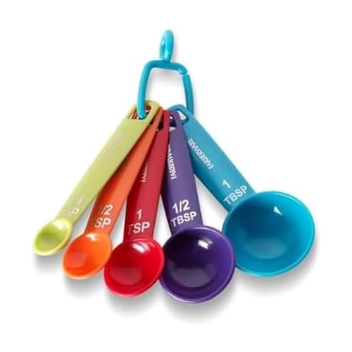 Farberware Set of 5 Measuring Spoons, Perfect for Measuring Both Wet and Dry Indgredients, Includes Detachable Ring for Optimal Storage and Organization, Dishwasher Safe, Assorted
