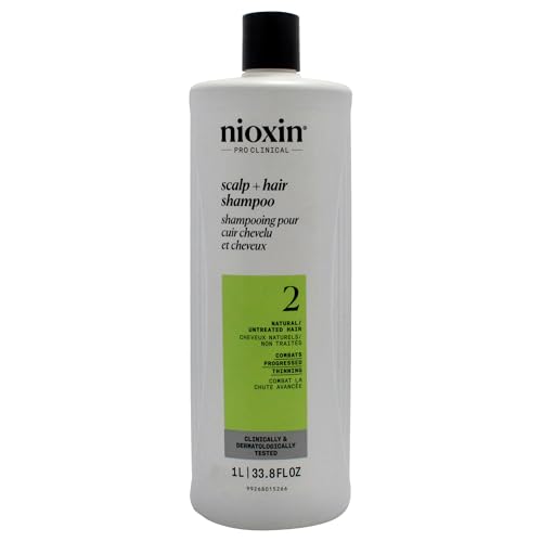 Nioxin Scalp + Hair Thickening System 2 Shampoo| For Natural or Untreated Hair with Progressed Thinning| With Niacinamide and Biotin| 33.8 Fl oz.