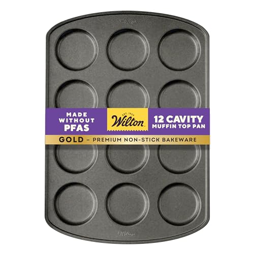 Wilton Gold Premium Non-Stick Warp-Resistant Bakeware, Made without PFAs, Muffin Top Pan, 12-cavity, 11x16 in, Packaging May Vary