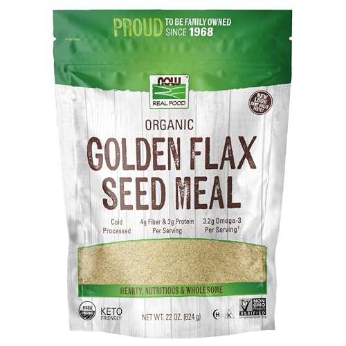 NOW Foods, Organic Golden Flax Seed Meal, Source of Essential Fatty Acids and Fiber, Cold-Processed, Certified Non-GMO, 22-Ounce (Packaging May Vary)