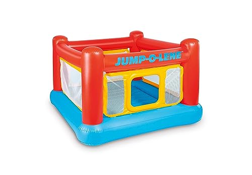 Intex Inflatable Jump-O-Lene Trampoline Bounce House with Crawl-Thru Door & Net - Indoor & Outdoor Backyard Blow-Up Bouncy Playhouse for Kids Ages 3-6