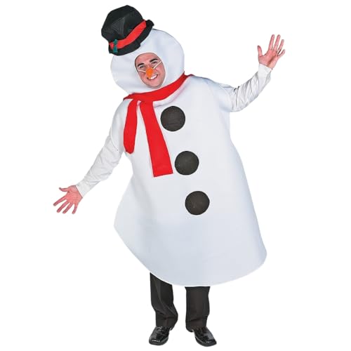 Fun Express Adult Snowman Costume Size Large 45" x 68" - Premium Christmas Costume for Holiday Parties, Parades & Winter Events | Full Body Design with Easy-to-Stuff Headpiece for Men & Women