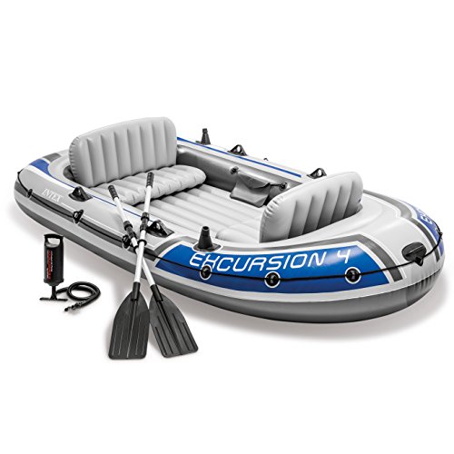 INTEX 68324EP Excursion 4 Inflatable Boat Set: Includes Deluxe 54in Boat Oars and High-Output Pump – Adjustable Seats 