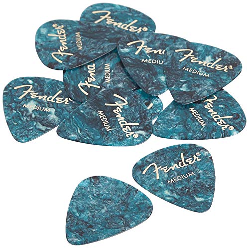 Fender Premium Celluloid Guitar Picks 351 Shape, Ocean Turquoise, Medium, 12-Pack