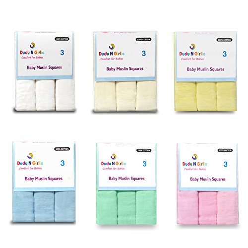 Dudu N Girlie Baby Muslin Squares 70x70cm, Grey, 3 Pack Double Layer 100% Cotton Muslin, Burp Cloths for Newborns and Babies, Feeding Essentials