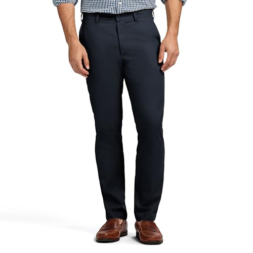 IZOD Men's American Chino Flat-Front Straight-Fit Pants, Navy, 34W x 32L