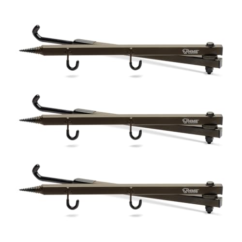 HME Durable Secure Convenient Portable Folding Tree Stand Bow Hanger w/Two Accessory Hooks - Extends to 20", Folds to 10", 3 Pack