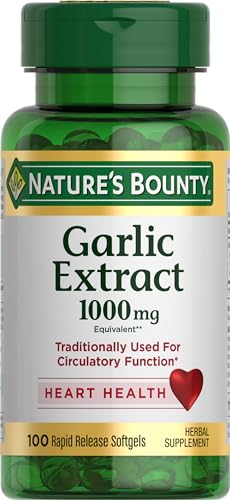 Nature’s Bounty Garlic Extract, Herbal Supplement, Supports Circulatory Function, 1000mg, 100 Rapid Release Softgels