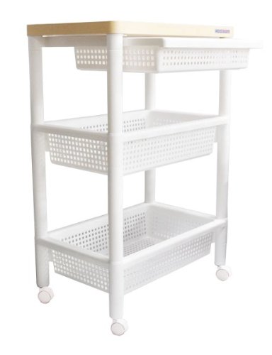 不動技研 ウッドテーブルワゴン ＷＴＷ-3ＨＳ 引き出しバスケット付 ホワイト F2491