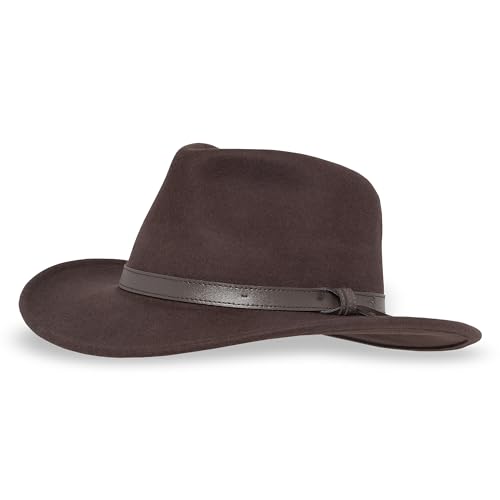 Sunday Afternoons Montana Hat, Men's Wool Felt Fedora, Cowboy Hat, UPF 50+ Sun Protection, 3" Western Style Brim, Leather Hatband, Stain Resistant, Walnut, Large