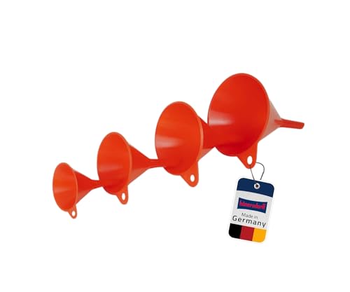 (-61%) hünersdorff Trichter-Set 4-teilig, Rot | Robuste Einfülltrichter aus bruchsicherem HD-PE mit Entlüftungsrippen & Aufhängeöse – Chemikalienbeständig für Küche, Bad & DIY