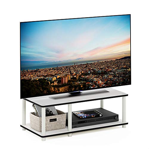 Furinno JUST TV Stand, No Tools Mid Entertainment Center, TV Console for TV up to 46 Inch with Tubes, for Living Room, Bedroom, White