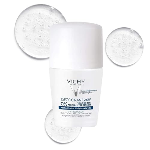 Vichy 24-Hour Dry-Touch Roll-On Deodorant, Aluminum-Free with Invisible Residue-Free Clear Finish Cream Deodorant, Antiperspirant for Sensitive Skin, 24 Hour Protection