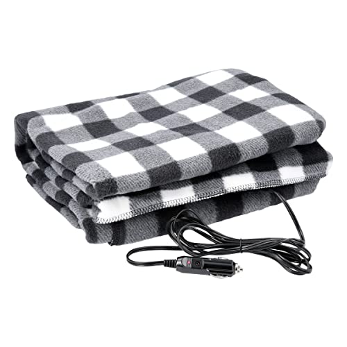 Heated Blanket - 12-Volt Electric Blanket for Car, Truck, SUV, or RV - Portable Winter Car Accessories for Camping or Travel by Stalwart (Black Plaid)