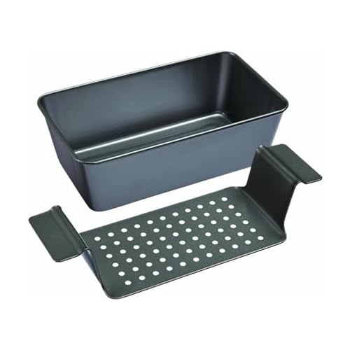 Chicago Metallic 2-Piece Healthy Meatloaf Pan with Draining Insert Professional Grade Non-Stick Carbon Steel Baking Pan with Lift and Serve Feature, 12.2 inch, Grey