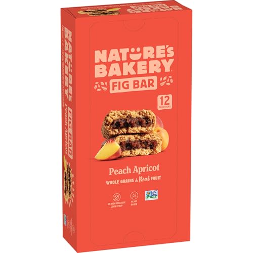 Nature’s Bakery Whole Wheat Fig Bars, Peach Apricot, Real Fruit, Vegan, Non-GMO, Snack bar, 1 box with 12 twin packs (12 twin packs)