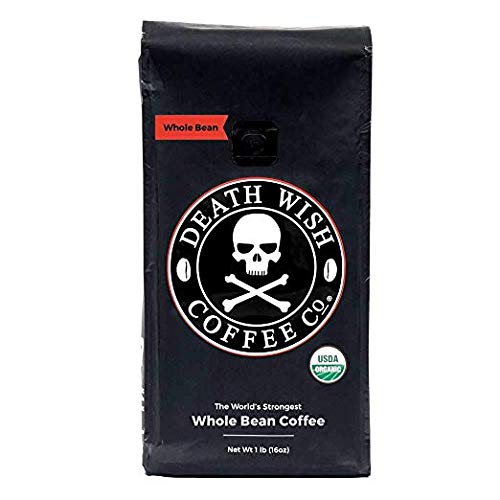 Death Wish Coffee, Organic and Fair Trade Dark Roast Whole Bean Coffee, 16 oz