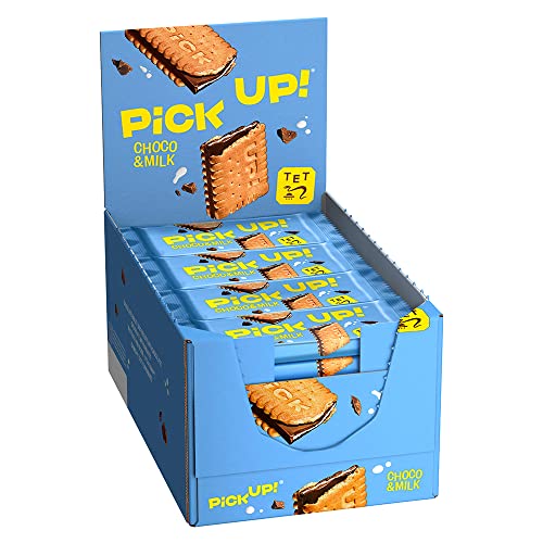 (-30%) PiCK UP! Choco&Milk (24 x 28 g), Keksriegel mit knackiger Milchschokolade und Milchcreme zwischen zwei Keksen, der Snack für unterwegs, Thekenaufsteller mit 24 Stück