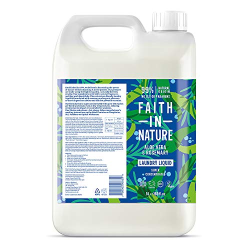 Faith In Nature Natural, Super Concentrated, Laundry Liquid with Aloe Vera and Rosemary Oil, Vegan and Cruelty Free, No SLS, Parabens or Phosphates, 5 L Refill Pack, 5 l