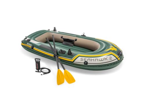 INTEX 68347EP Seahawk 2 Inflatable Boat Set: Includes Deluxe 48in Boat Oars and High-Output Pump - SuperStrong PVC - Fishing Rod Holders - 2-Person - 520lb Weight Capacity