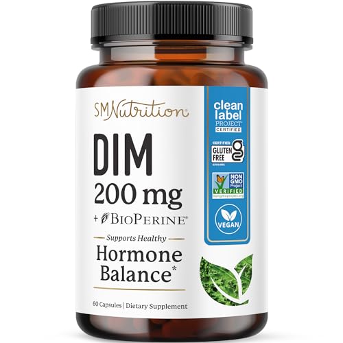 DIM Supplement 200 mg | Estrogen Balance for Women & Men | Hormonal Acne, Hormone Balance, Menopause & Antioxidant Support | Clean Label Project Certified, Vegan & Soy Free Diindolylmethane | 60 Ct.