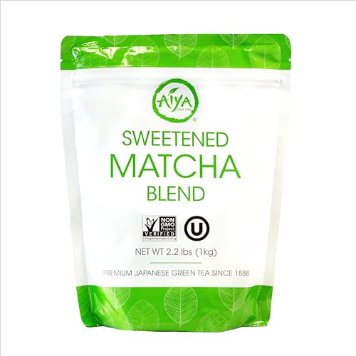 Aiya Sweetened Matcha Blend Powder - Matcha Latte Powder With Antioxidant-Rich Japanese Green Tea & Pure Cane Sugar - Ideal for Smoothies, Lattes, and Culinary Creations - 1kg Bag (2.2 lbs)