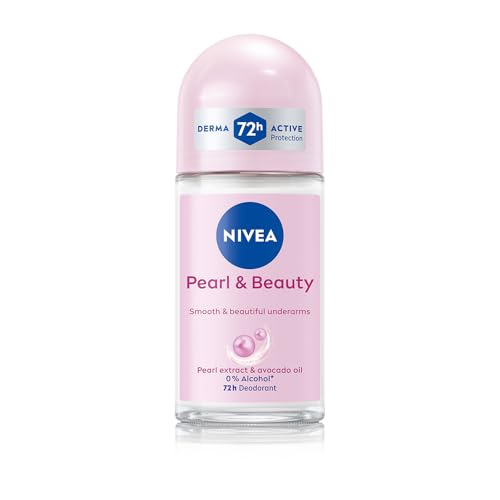 NIVEA Pearl and Beauty 50ml Deo Underarm Roll On | With Pearl Extracts & Avocado Oil | 72 H Long Lasting Floral Scent | 0% Alcohol and Dermat Approved