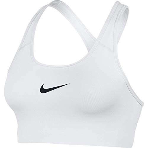 Women's Nike Swoosh Sports Bra, Sports Bra for Women with Compression & Medium Support, White/Black, Large