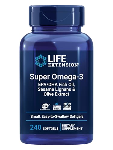 Life Extension Super Omega-3 EPA/DHA Fish Oil, Sesame Lignans & Olive Extract – Heart Health, Brain Health, Inflammation Health Support, Gluten-Free, Easy to Swallow, Non-GMO, 240 Softgels