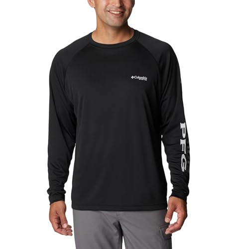 Columbia Men's PFG Terminal Tackle Long Sleeve Fishing Shirt, Black/Cool Grey Logo, X-Large