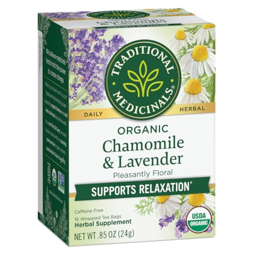Traditional Medicinals Organic Chamomile with Lavender Herbal Tea, 16 Tea Bags (Pack of 1)