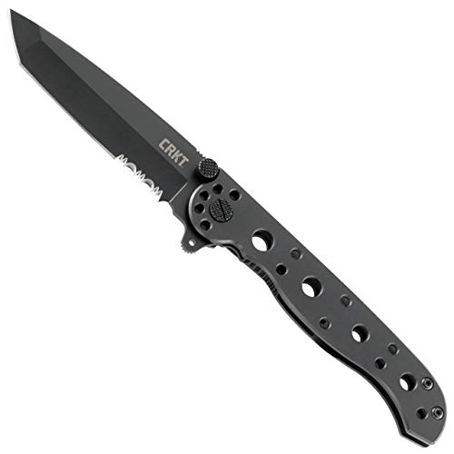 CRKT M16-10KS Folding Knife with Frame Lock: Stainless Steel Triple Point Serrations Blade, Stainless Steel Handle, Reversible Pocket Clip, M16-10KS