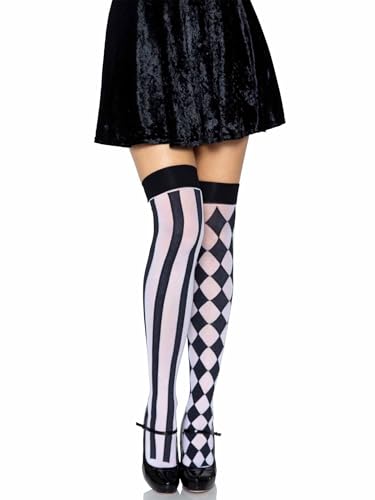 Leg Avenue womens Harlequin Thigh Highs Hosiery, Black/White, One Size US