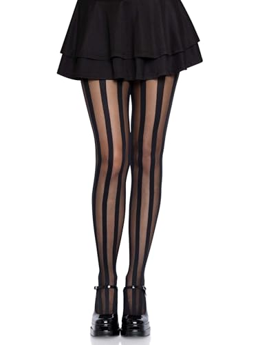 Leg Avenue Womens Sheer Tights with Opaque Vertical Stripes, O/S, Black