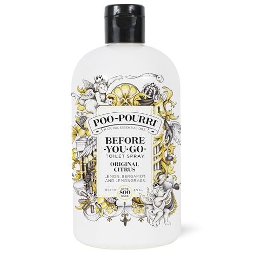 Poo-Pourri Before-You-Go Toilet Spray Refill, Original Citrus, 16 Fl Oz, Up to 800 Uses, Bathroom Odor Deodorizer with Essential Oils for Home or Work, Lemon, Bergamot and Lemongrass Scent