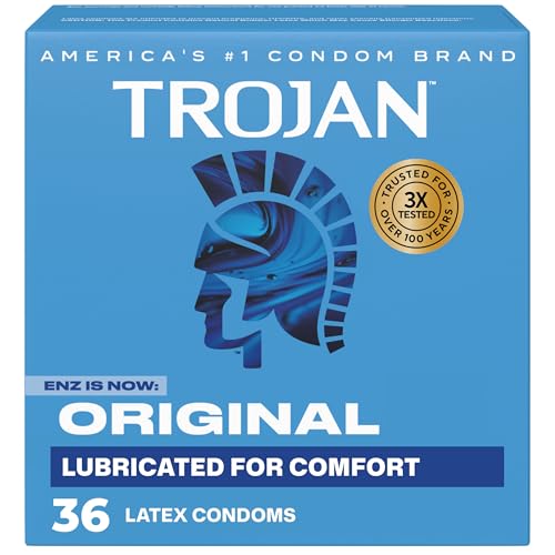 TROJAN ENZ Lubricated Condoms, Latex Condoms For Contraception and STI Protection, America’s Number One Condom, 36 Count Value Pack