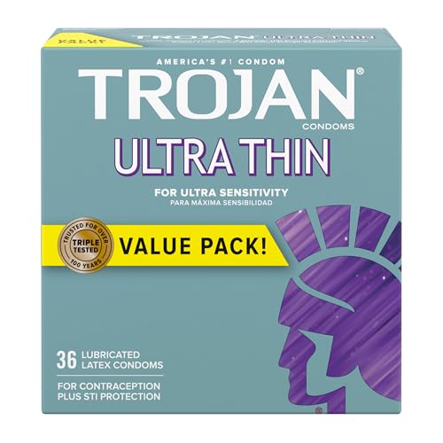 TROJAN Ultra Thin Condoms for Sensitivity, Lubricated TROJAN Condoms for Men, 36 Count Value Pack