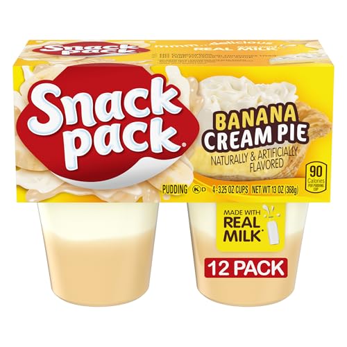 Snack Pack Banana Cream Pie Pudding Cups, Lunchbox Snack, 4 Count (Pack of 12)