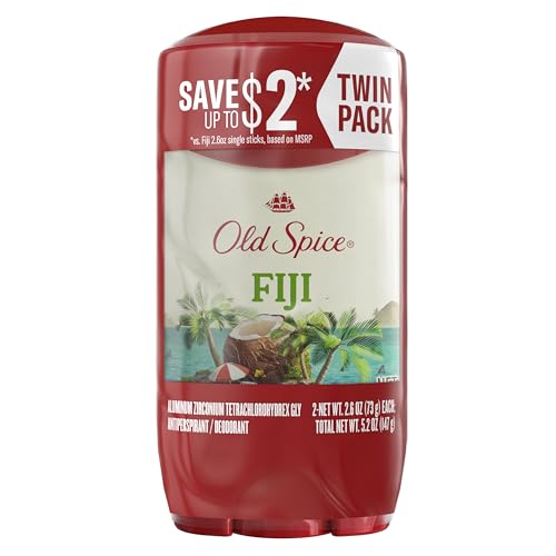 Old Spice Dry Feel Antiperspirant Deodorant for Men, 24/7 Freshness, 24/7 Sweat & Odor Protection, Gentle on Skin with Skin Conditioners, Fiji with Palm Tree + Coconut Scent, 2.6 oz (Pack of 2)