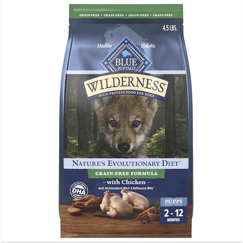 Blue Buffalo Wilderness with Chicken High Protein Grain Free Dry Dog Food for Puppies, 36% Protein, Supports Immunity With Antioxidant-Rich LifeSource Bits, 4.5 lbs.