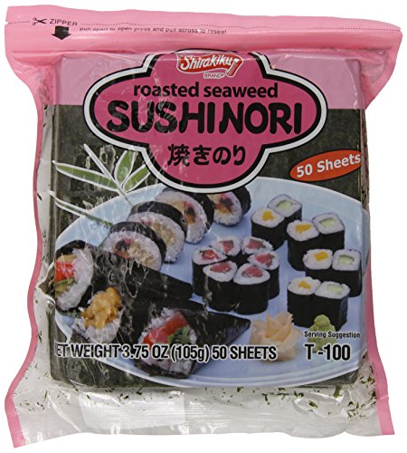 Shirakiku Sushi Nori Seaweed - Japanese Roasted Seaweed Sheets for Sushi Rolls, 50 Sheets, 3.75OZ