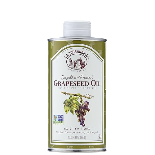 La Tourangelle, Expeller-Pressed Grapeseed Oil, High Heat Neutral Cooking Oil, Cast Iron Seasoning, Also Great for Skin, Hair, and DIY Beauty Recipes, 16.9 fl oz