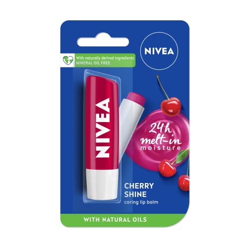 NIVEA Cherry Shine 4.8g Lip Balm|24 H Melt in Moisture Formula|Natural Oils|Glossy Finish,4.8 g (Pack of 1)