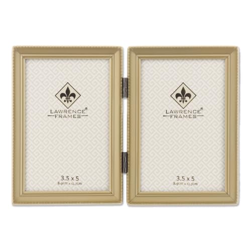 Lawrence 11435D Antique Gold Bead 3.5x5 Hinged Double Picture Frame