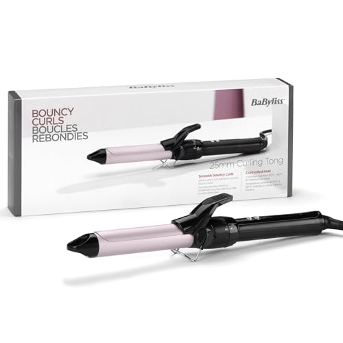 BaByliss 25mm Krultang - Satin Touch Cilinder, 10 Temperatuurinstellingen, Pro Styling Tool met Geïntegreerde Standaard, Zwart & Roze, C325E